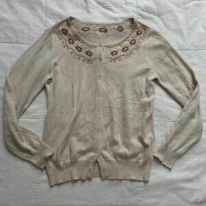 Ray Cassin cream beaded floral embroidered cardigan boho western Size small
